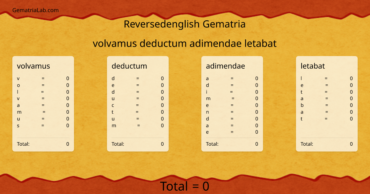 volvamus deductum adimendae letabat in reversedenglish Gematria